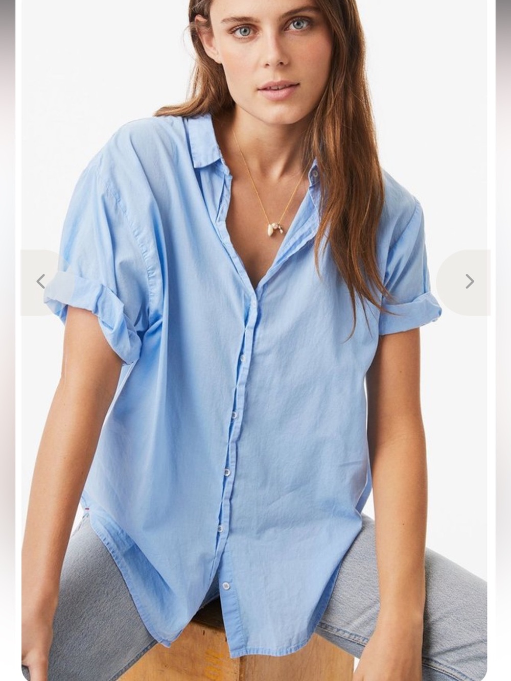 XiRENA Channing Shirt Cruise Blue Button Down Short Sleeve Top cotton size M